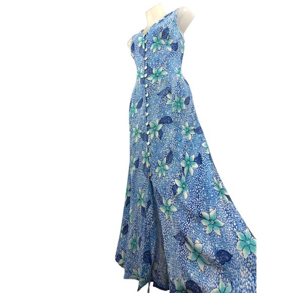 Vintage 1990's pure rayon DRESSBARN blue floral dress with crisscross back - Picture 5 of 8